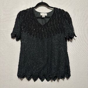 Laurence Kazar black beaded/sequin blouse - size small